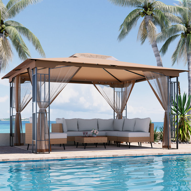 10'x10' Double-Roof Patio Gazebo with Mosquito Netting,Heavy Duty Gazebos Shelter Party Tent, Khkai