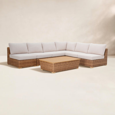 Windsor 5-Piece Aluminum All-Weather Wicker Modular Sofa Set With Olefin Cushion
