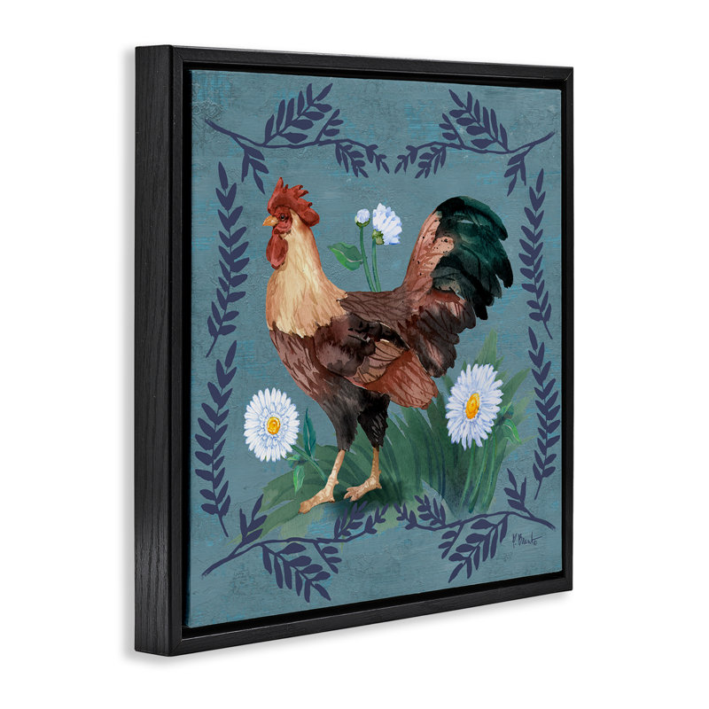 «Rooster & Fern» par Paul Brent, Cadre flottant noir de jais, H 25 po x l 25 po