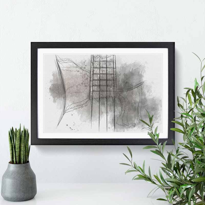Top of a Black Bass Guitar in Abstract - Picture Frame Graphic Art Print, 50cm H x 76cm W x 2cm D, Black