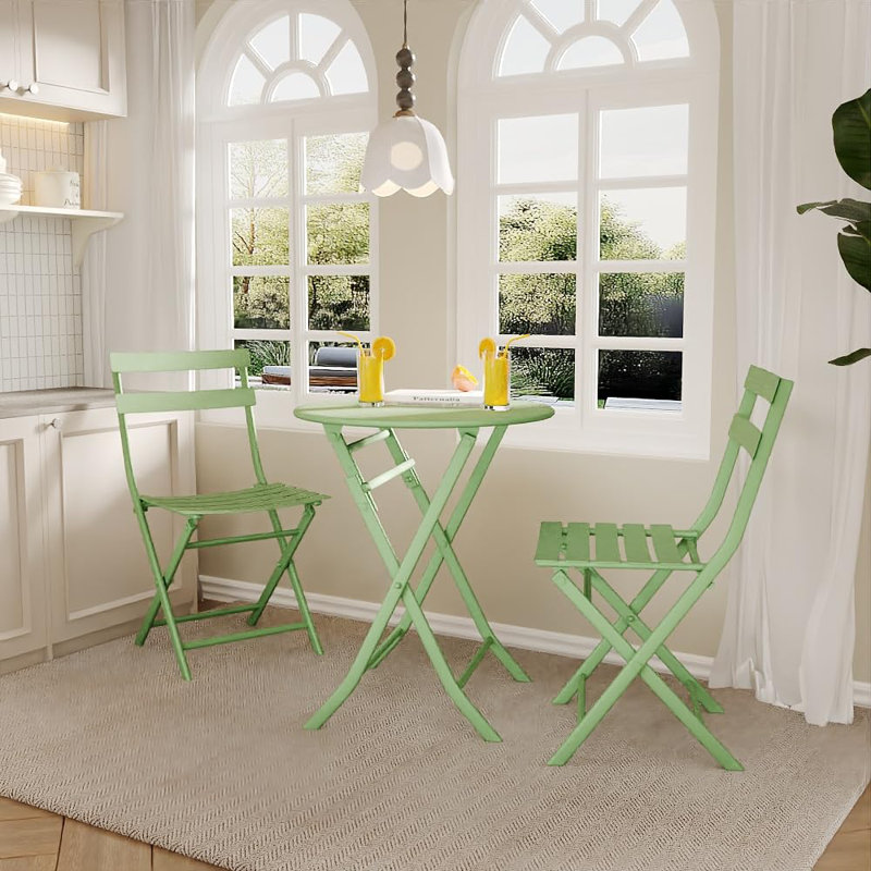 3-Piece Folding Bistro Set, Foldable Patio Furniture Set With Premium Frame, Green