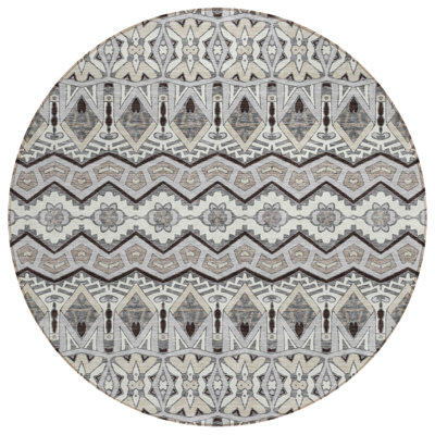 Tapis rond 8 po gris / brun / ivoire