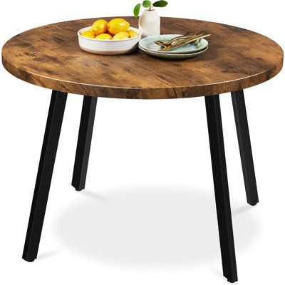  35.5In Mid-Century Modern Round Dining Table W/ Steel Legs, Adjustable Feet - 