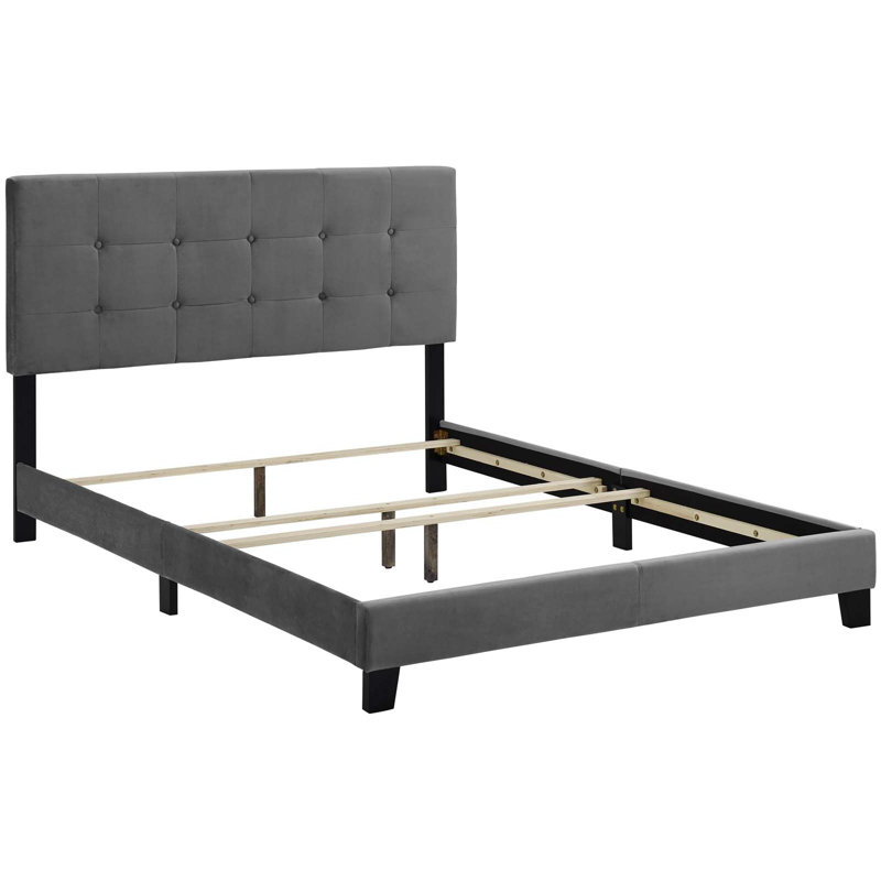 Lit en velours Amira Performance, Double, Bleu mer