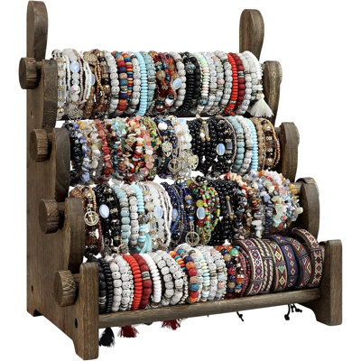 4 Tier Wooden Bracelet Holder Bangle Watch Necklace Display Storage Jewelry Holder Stand Display Organizer Brown 4 Tier Wooden Bracelet Holder