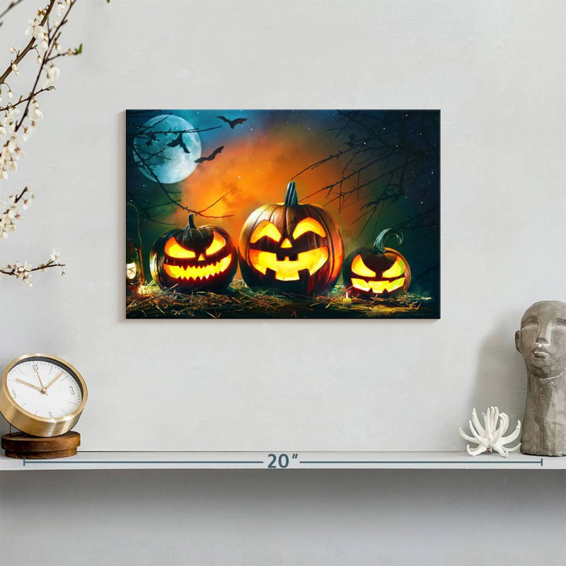 Citrouilles d'Halloween souriant, H 8 po x l 12 po