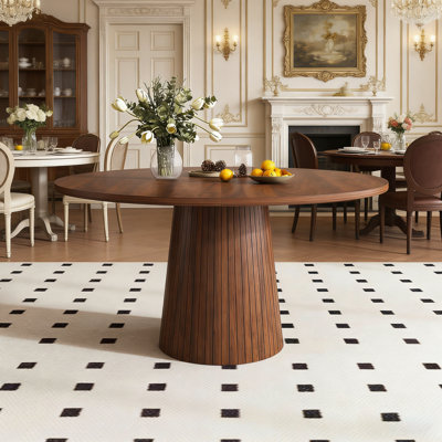47 Inch Round MDF Dining Table For 4, Modern Farmhouse Kitchen Table With Wood Strip Base,For Kitchen And Living Room