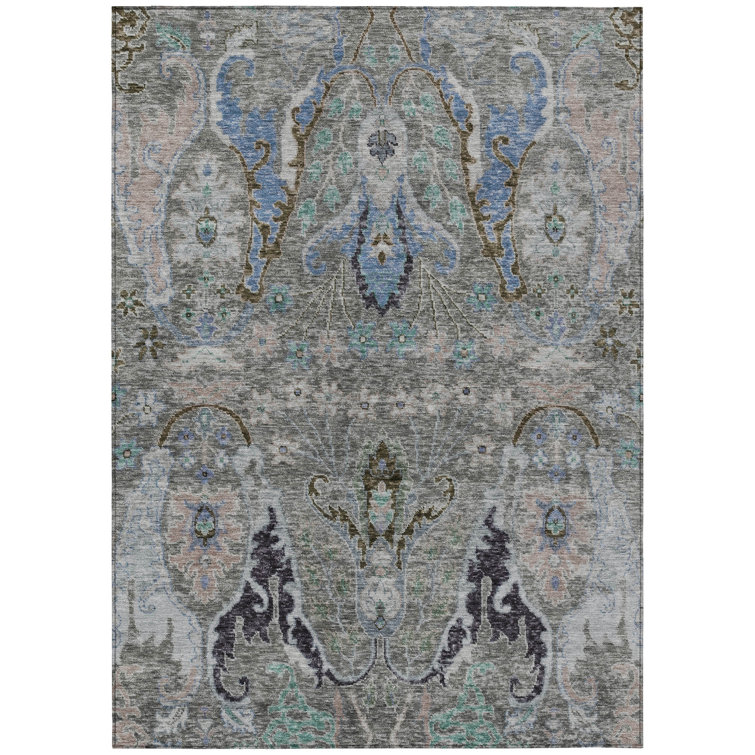 Machine Washable Indoor/Outdoor Xhevrie Pewter Rug