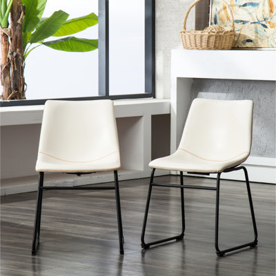 Ensemble de 2 chaises de salle à manger en similicuir blanc - Design tendance, structure, 47 cm (l) x 56,5 cm (p) x 80 cm (h) - Fabrication artisanale, repose-pieds inclus.