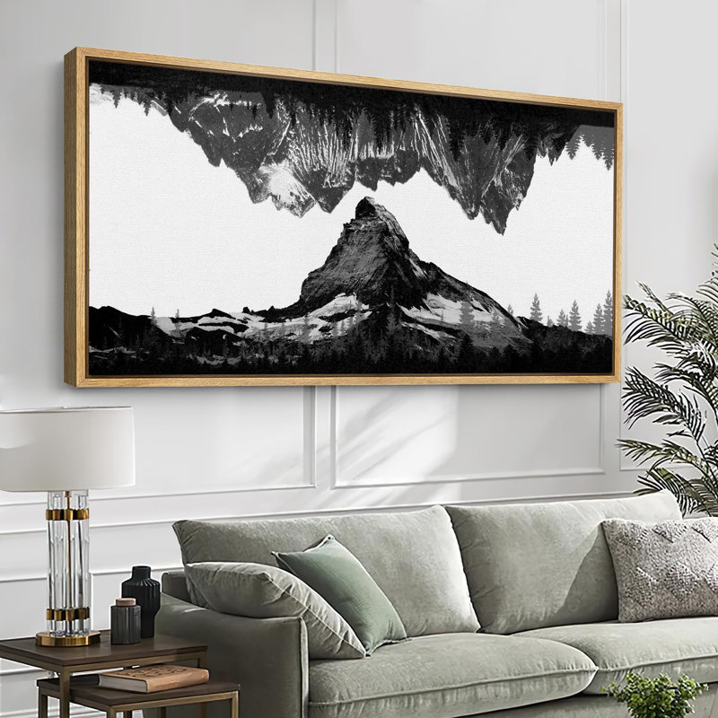 Nature, paysage monochrome, reflet de la montagne, nature abstraite, impression sur toile, H 30 po x l 60 po, Naturel