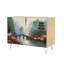 Buffet Buffet avec rangement Pagode asiatique traditionnelle paysage pierre pont coloré fleurs brumeuses avec 2 portes pour le salon et la cuisine
