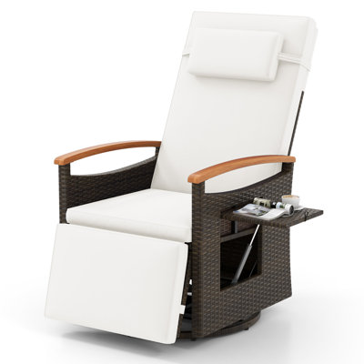 Outdoor 360° Swivel Rattan Recliner Chair Patio Wicker Chaise Lounge Chair by Ebern Designs