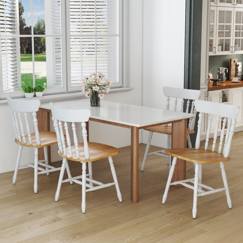 Solid Wood Side Chairs Set Of 4, White/Natural