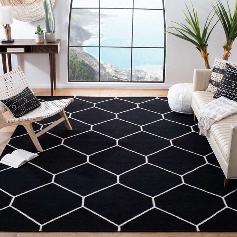 Tapis gris / noir en laine et coton tissé à la main Rodgers, Rectangle 4 pi x 6 pi