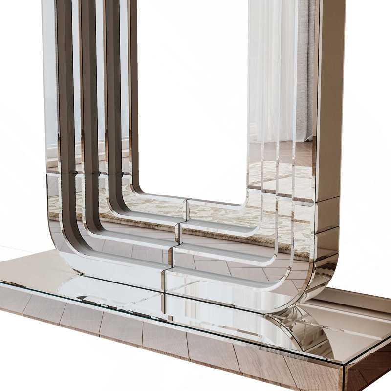 Console à miroir de 47 pouces avec base en U et lignes épissées à la main pour le salon, le couloir et le vestibule