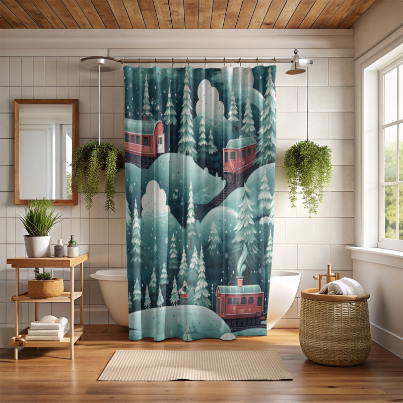 Rideau de douche Winter Train - Premium, H 74 po x l 71 po