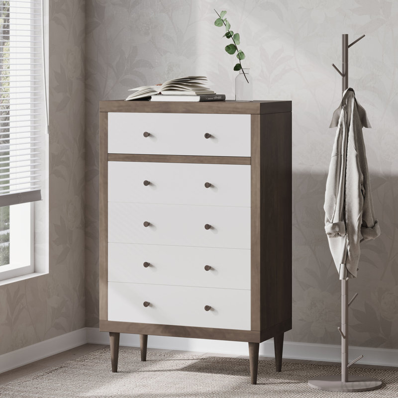 Commode 5 tiroirs Moshe, Blanc / noir