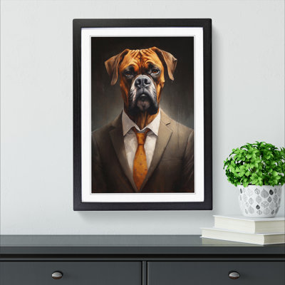 Boxer Dog in a Suit Painting - Framed Print