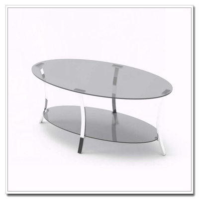 43.3"Modern Oval Glass Coffee Table with Metal Legs,Transparent Tempered Glass,Double Glass Layer Storage, Luxury Center Table