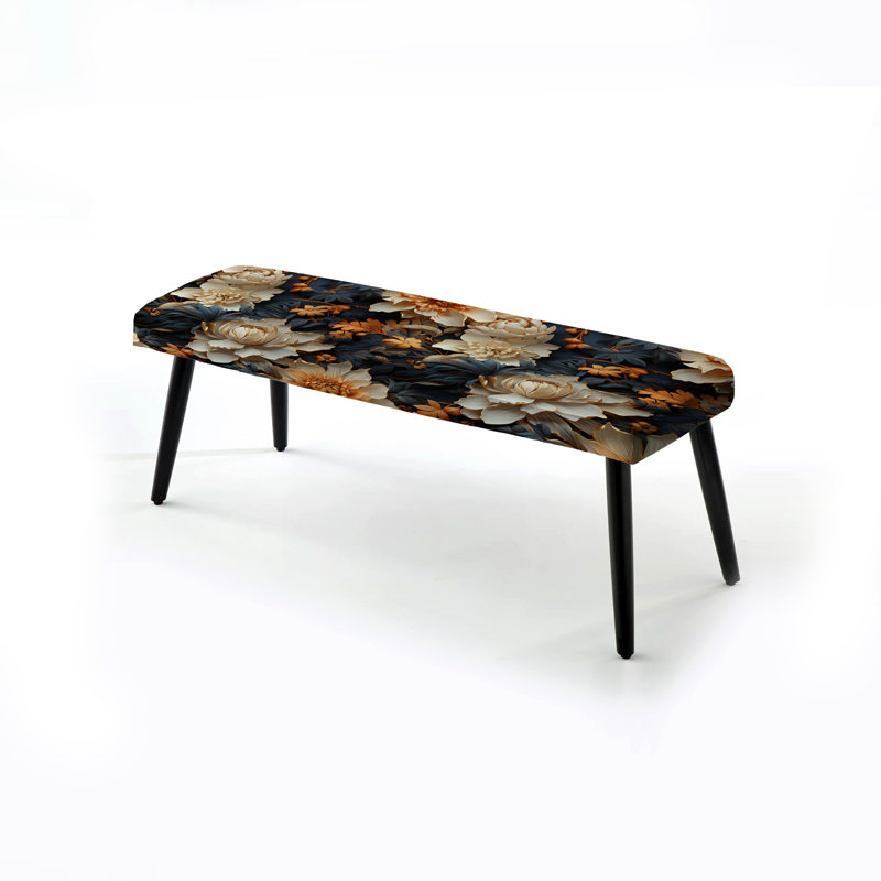 Peony Floral Elegance Whispers - Banc rembourré floral noir