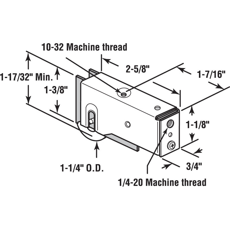 Assemblage du rouleau, H 6,4 po x l 3,75 po x P 0,75 po
