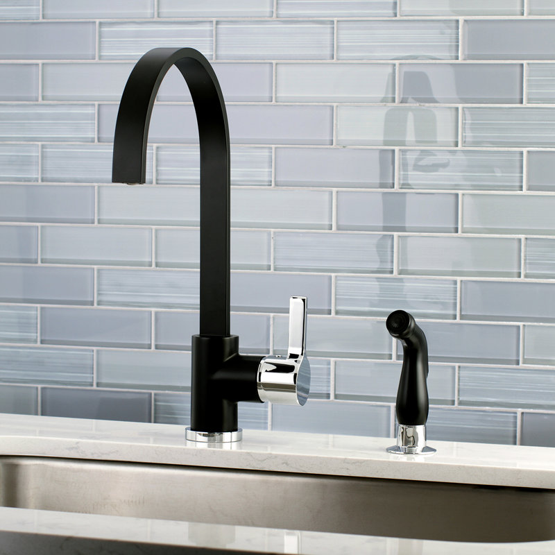 Kingston Brass Continental Single-Handle 2-Hole Deck Mount Kitchen Faucet with Side Sprayer, Black/Chrome