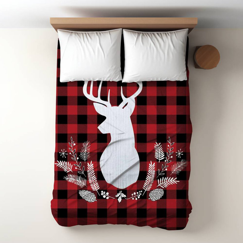 Deer Plaid Holidays Pattern Rustic Duvet Cover | Home Decor