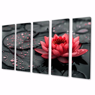 Romantic Red Black Lotus Pond Photo II - Lotus Canvas Wall Art Set