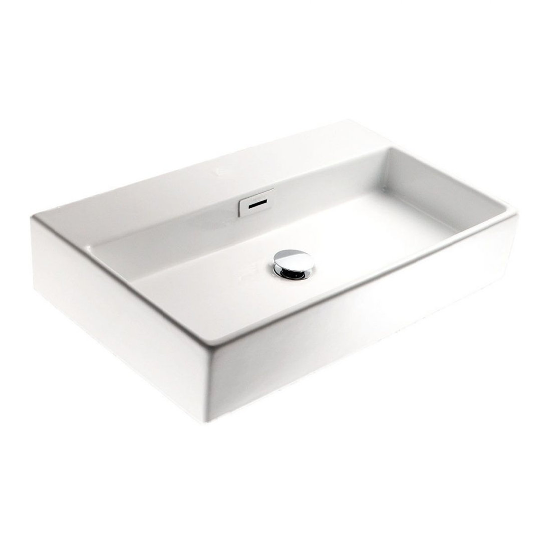 Quarelo Ceramic White Rectangular Wall Mount Bathroom Sink with Overflow WS Bath Collections Faucet 