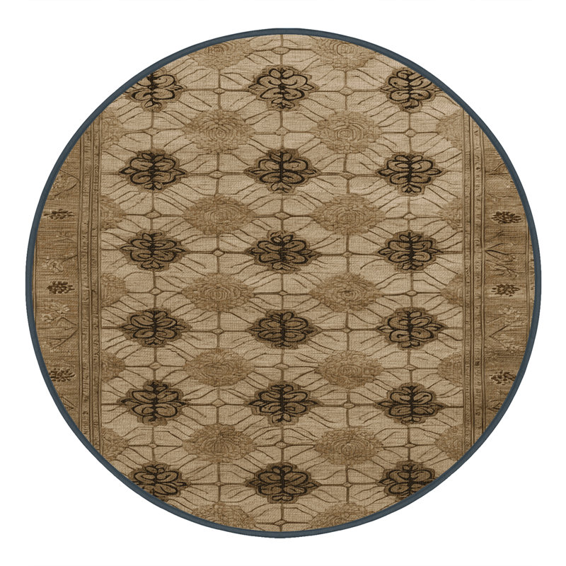 Machine Washable Art Deco Brown Area Rug, Round 5'