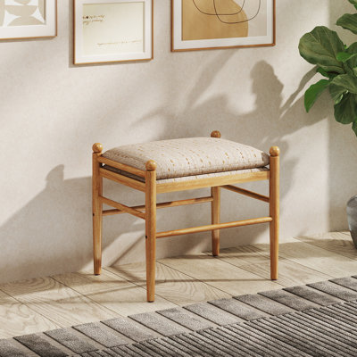 Linen Upholstered Ottoman With Solid Wood Legs