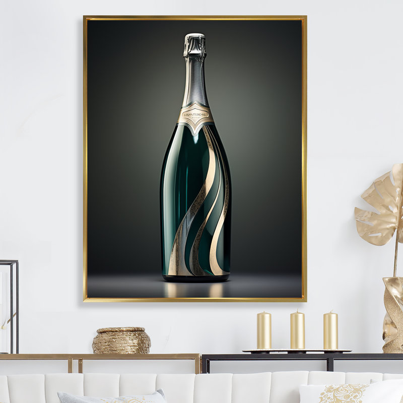 Prestiges profil vert champagne - impressions d'art mural vin et champagne, H 40 po x l 30 po x P 1,5 po, Cadre flottant doré