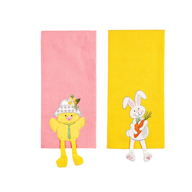 Serviettes de Pâques à pattes suspendues, 2 assorties: poulet, lapin