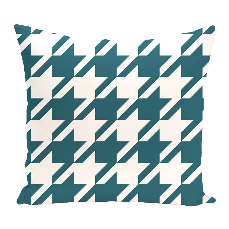 Houndstooth Outdoor Reversible Throw Pillow, Teal