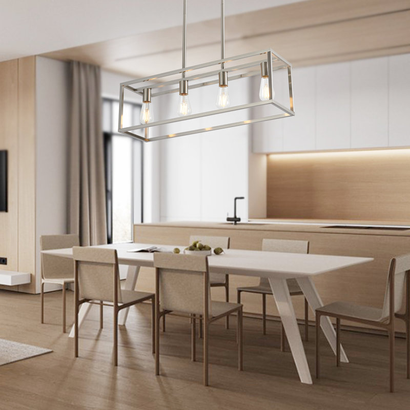 Bigyan 4 Light Kitchen Island Linear Pendant Lights, Brushed Nickel