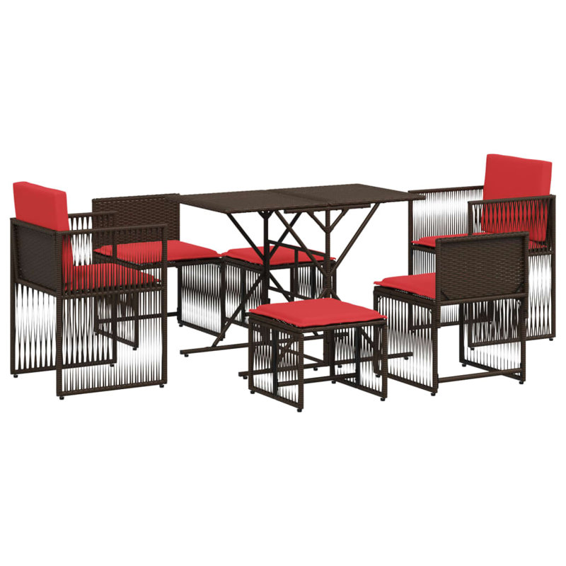  Patio Dining Set Brown PE Rattan Stackable Garden Dining Set