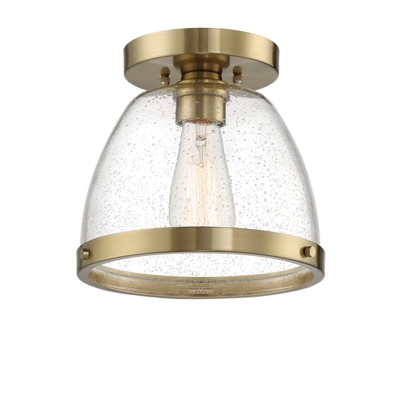 Lodie Glass Semi Flush Mount, Brass, 8.75" H x 9.5" W x 9.5" D
