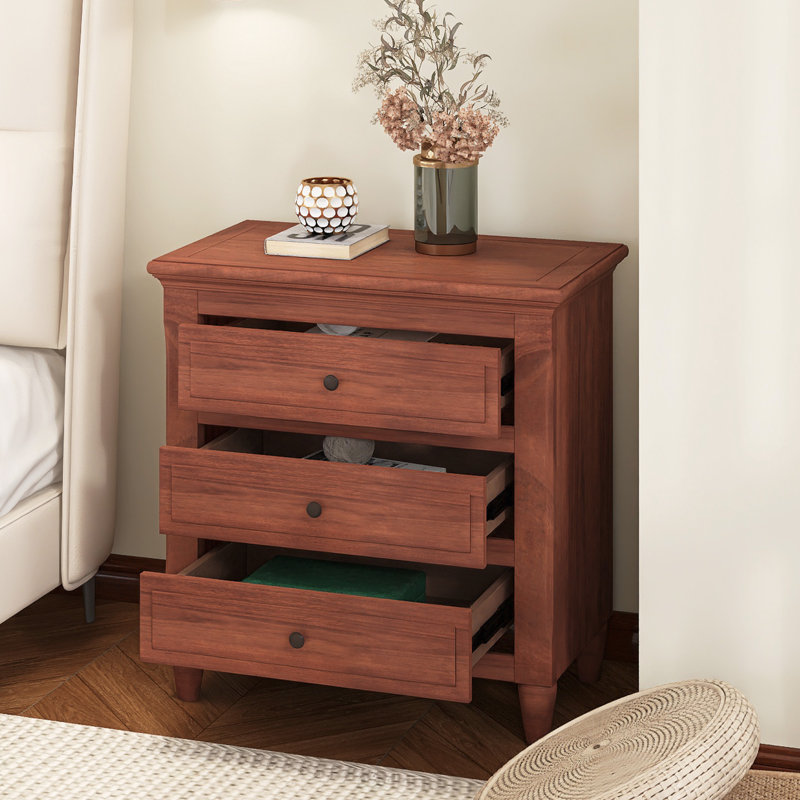 28" Painted Nightstand With 3 Drawers, Brown