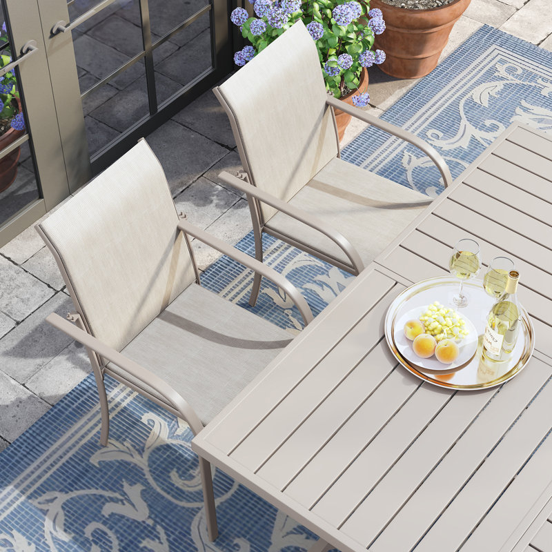 8-Person Square Patio Dining Set With Stackable PVC-coated polyester Chairs, Sanshell
