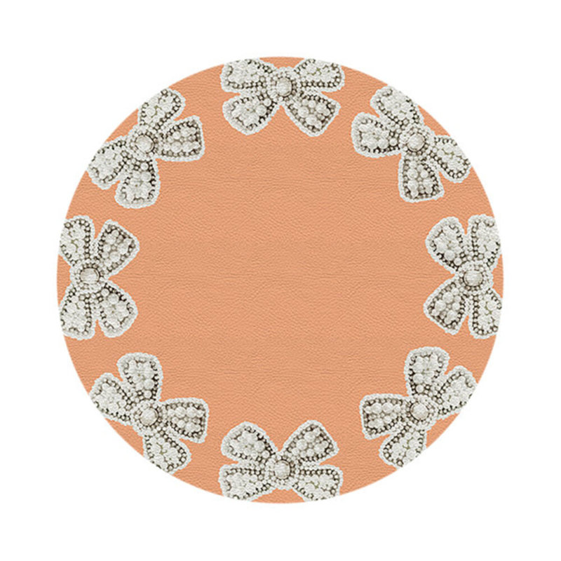 Bow Vegan Leather Round Pebble Placemat, Peach
