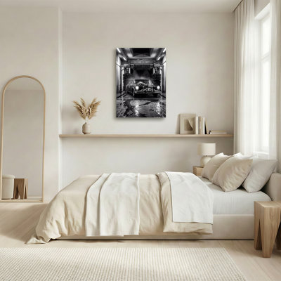 Mercedes Wedding Car in Car Wash Black and White Canvas Wall Art