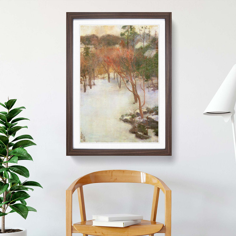 Snow in the Garden by Kuroda Seiki - Picture Frame Painting Print on MDF, Walnut Framed, 36cm H x 27cm W x 2cm D