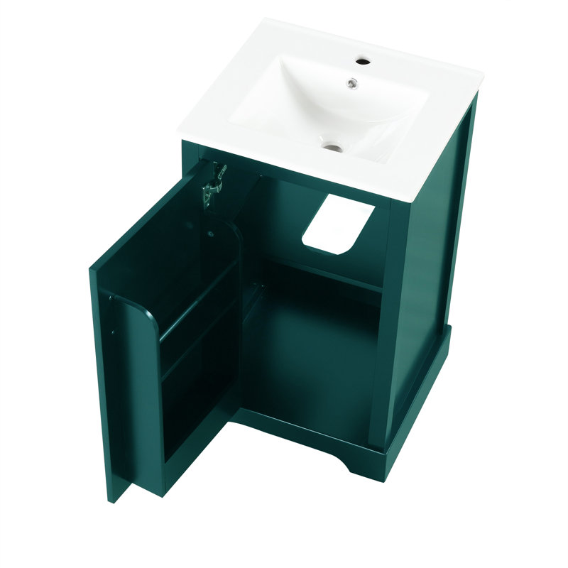 Meuble-lavabo simple 20 po avec comptoir en céramique blanche à poser, Vert