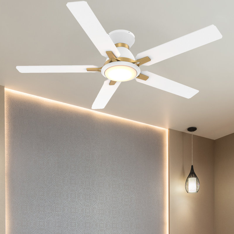 52" Smart Ceiling Fan with Light, White Gold, White