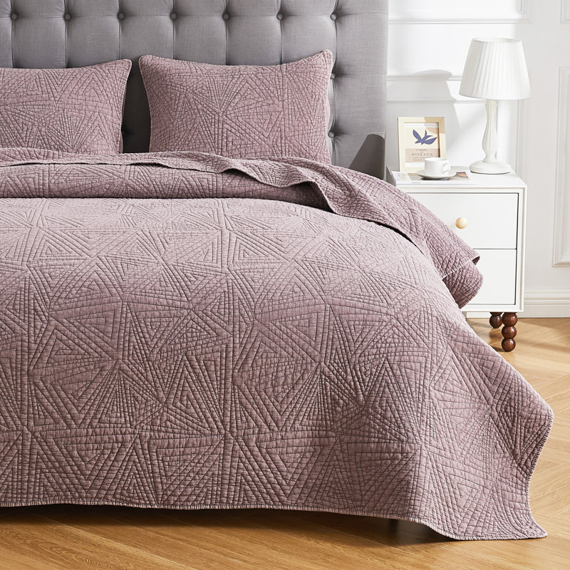 Ensemble de courtepointe Triangles, Grand lit, Aubergine