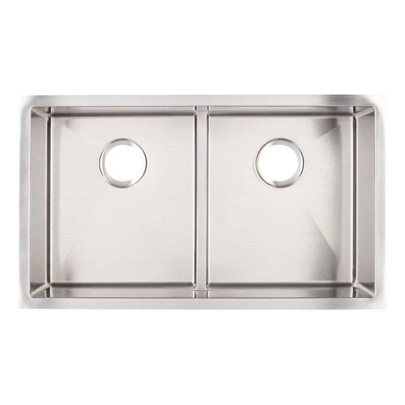 32" Ortega Low-Divide Double-Bowl Stainless Steel Undermount Sink