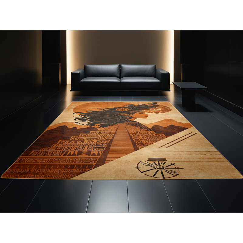 Tapis brun moelleux moelleux et moelleux au look rustique Packama - reliure brun clair, 7 x 9