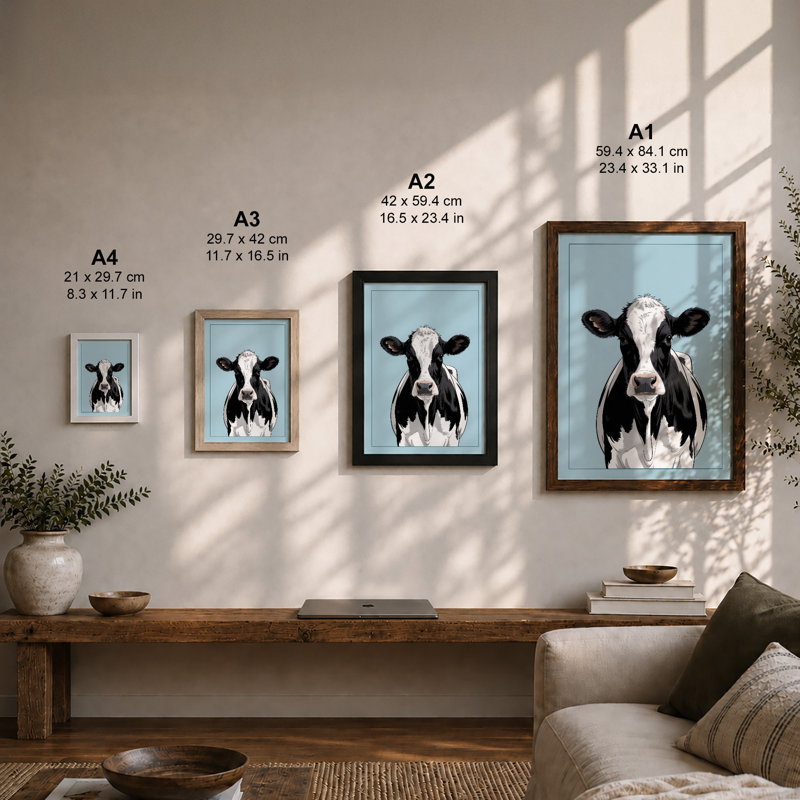 Cow's Gaze Modern - Framed Print, A4 - 29.7 x 21.0 cm, White