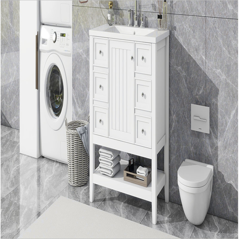 Meuble-lavabo 36 po avec lavabo, une armoire et trois tiroirs, panneau de bois massif et panneau de fibres à densité moyenne