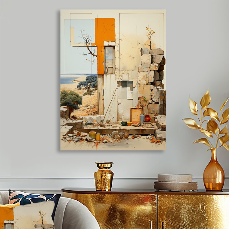 Modernist Ruin By The Seaside - City Buildings, art mural, Métal métal, H 32 po x l 16 po x P 1 po
